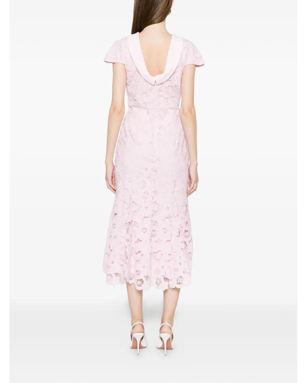 Self-Portrait Pink Lace Scoop Back Midi Dress