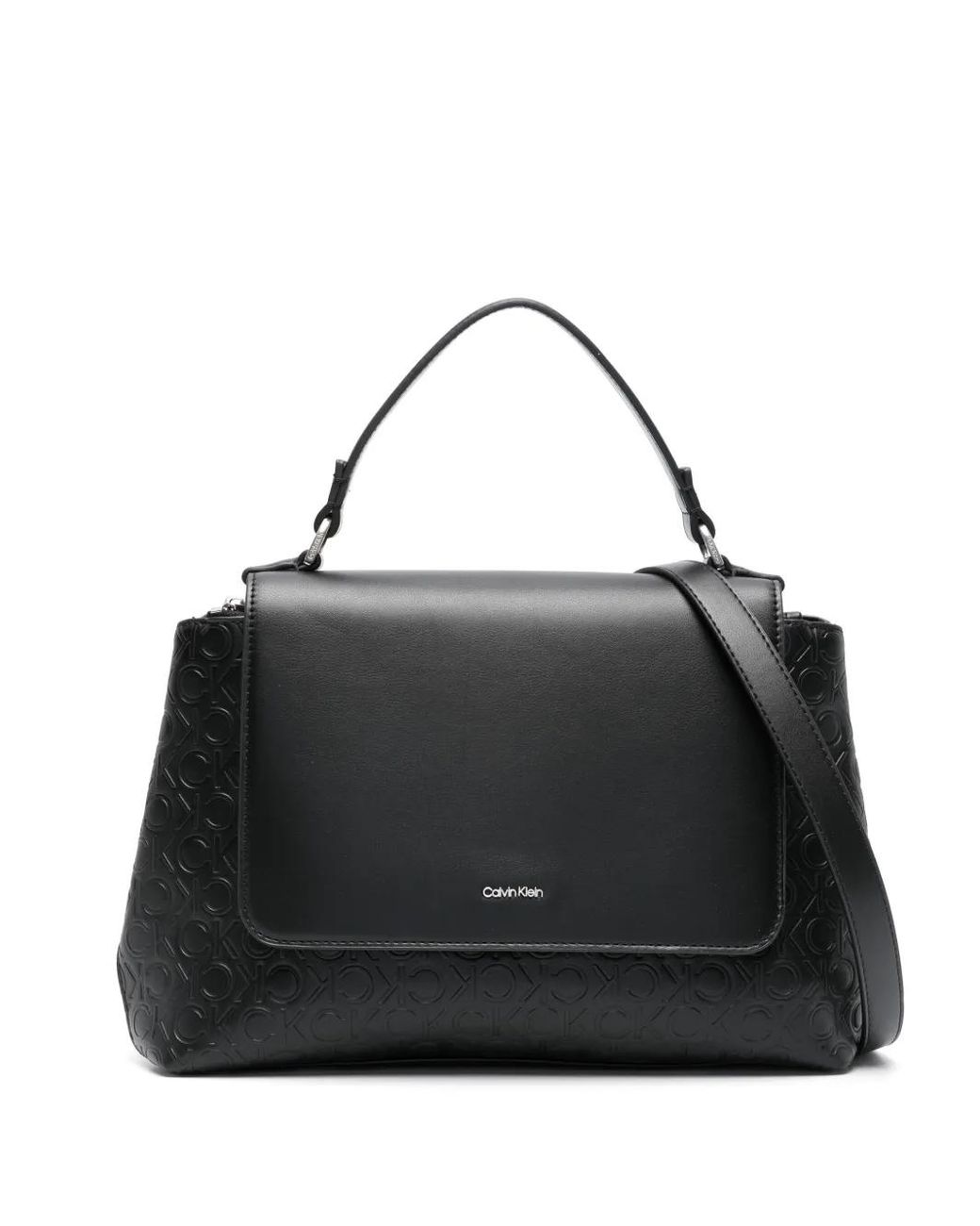 Calvin Klein Black Monogram-Pattern Logo-Plaque Bag