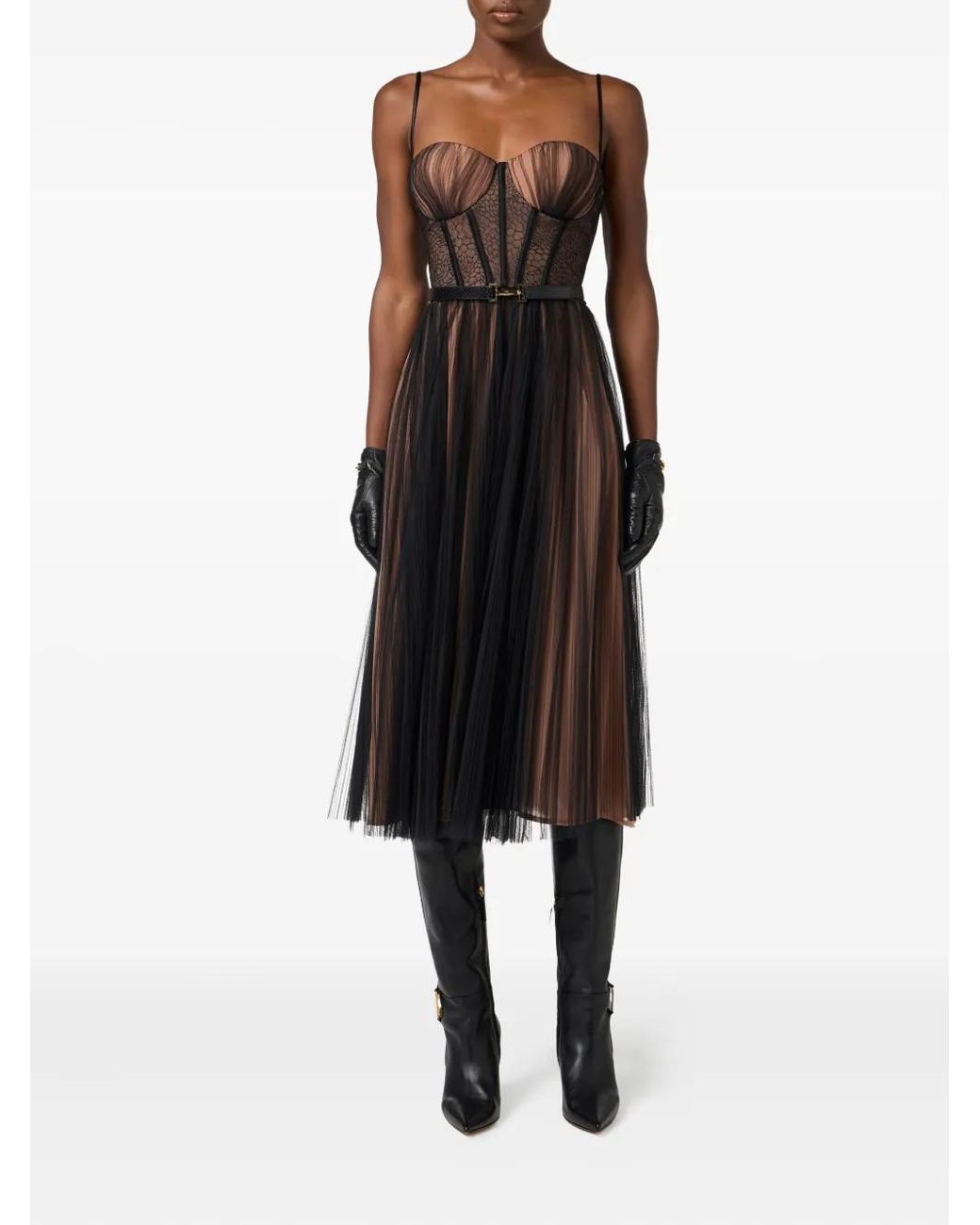 slim fit dress slacks Elizabeth Black Diamante Belted Tulle Maxi Dress main image 0