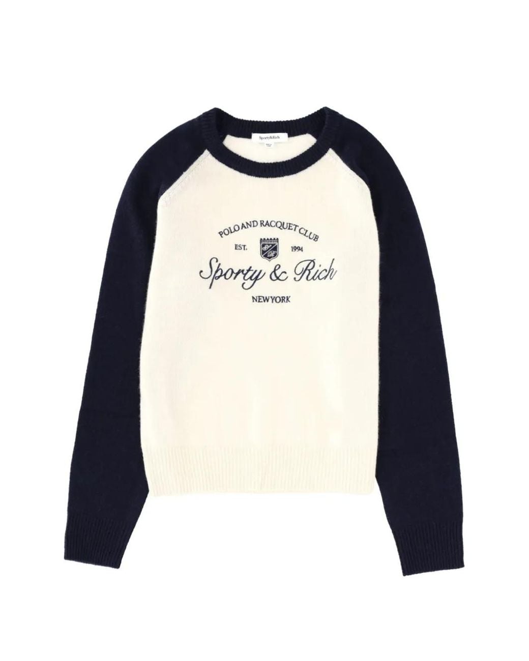 Sporty & Rich Blue Logo-Print Raglan-Sleeve Sweater