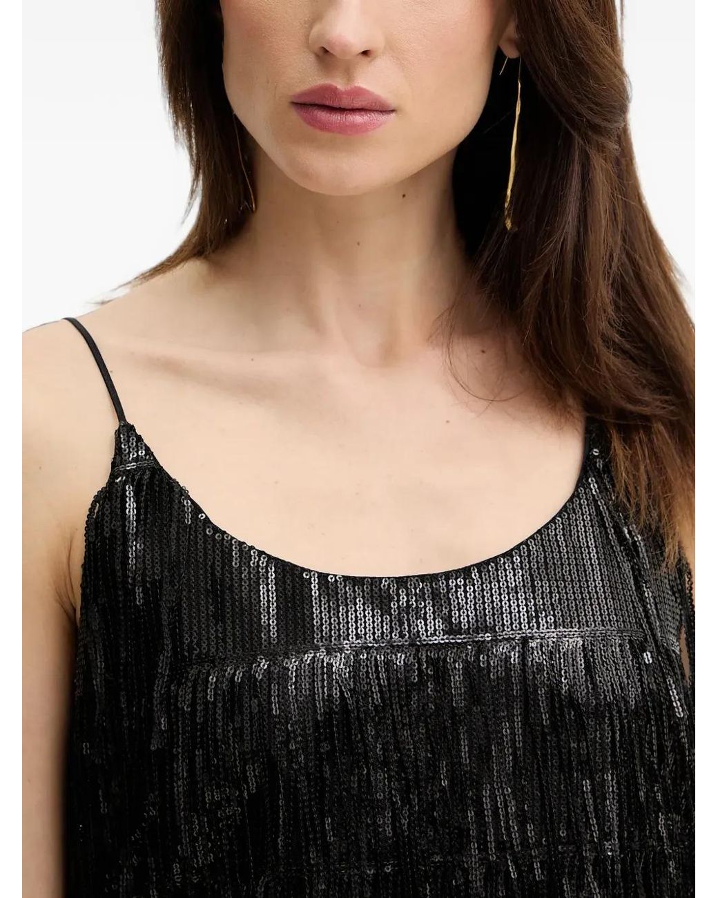 Haveone Black Sequin-Embellished Fringed Top