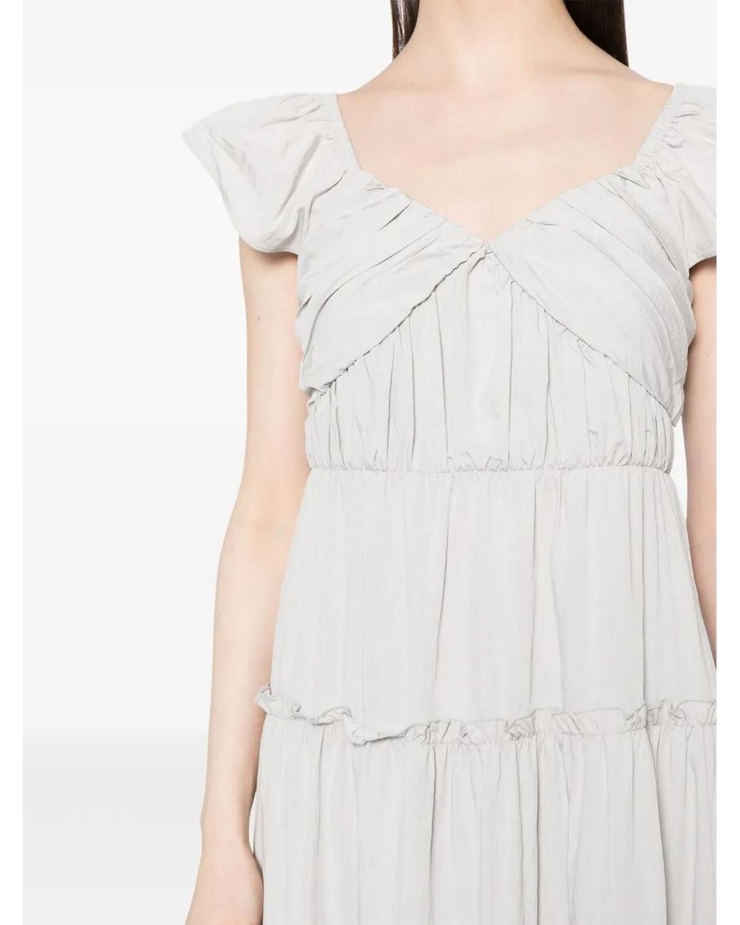 B+ AB White Pleated Tiered Midi Dress
