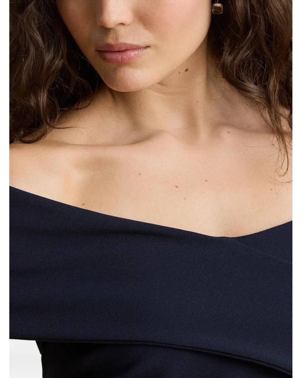 Ralph Lauren Blue Robe Mi-Longue À Épaules Dénudées
