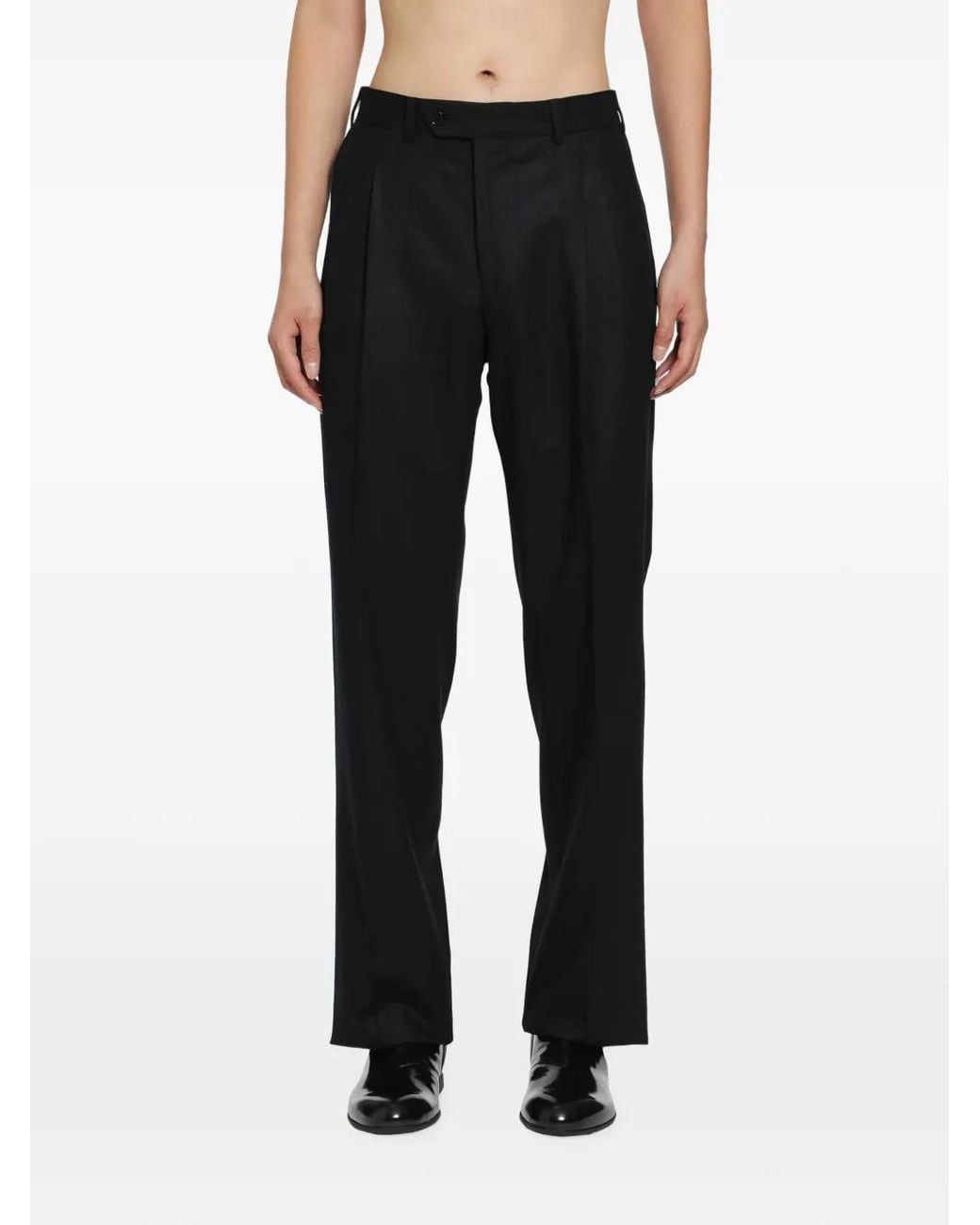 SALON C. LUNDMAN Black Double-Pleat Flannel Trousers for men