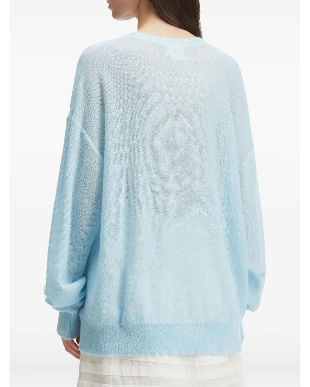 B+ AB Blue Frayed-Bows Long-Sleeves Sweater