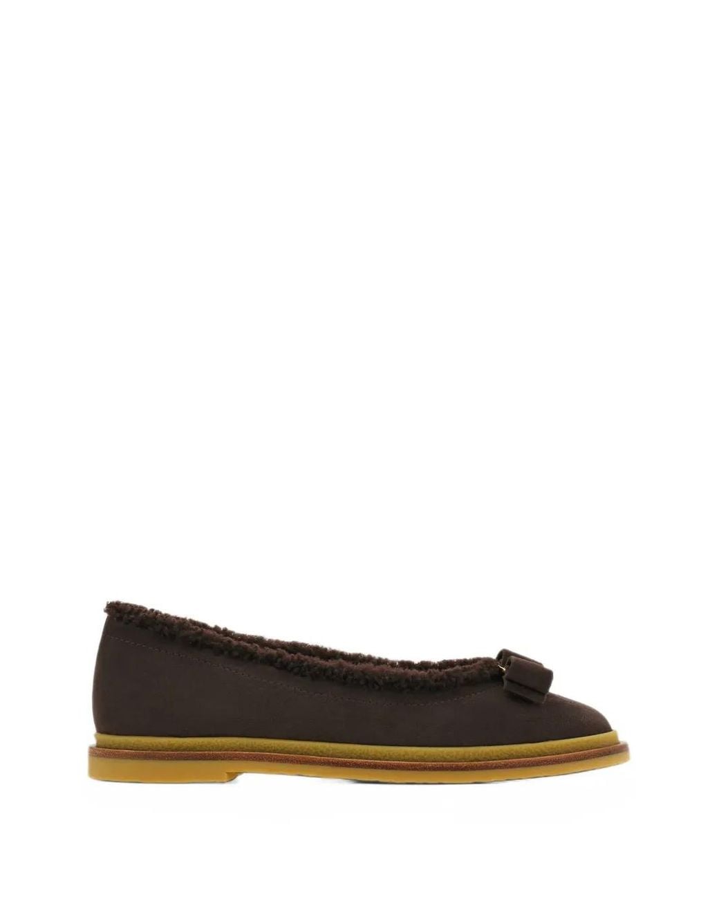 Ferragamo Brown Vara-Bow Ballet Flat With Merino-Wool Detail