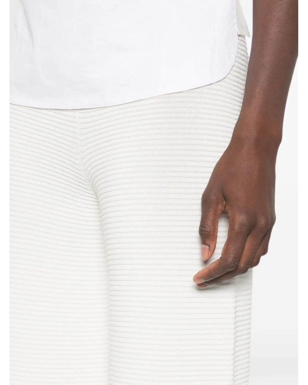 Liviana Conti White Ribbed-Knit Wide-Leg Trousers