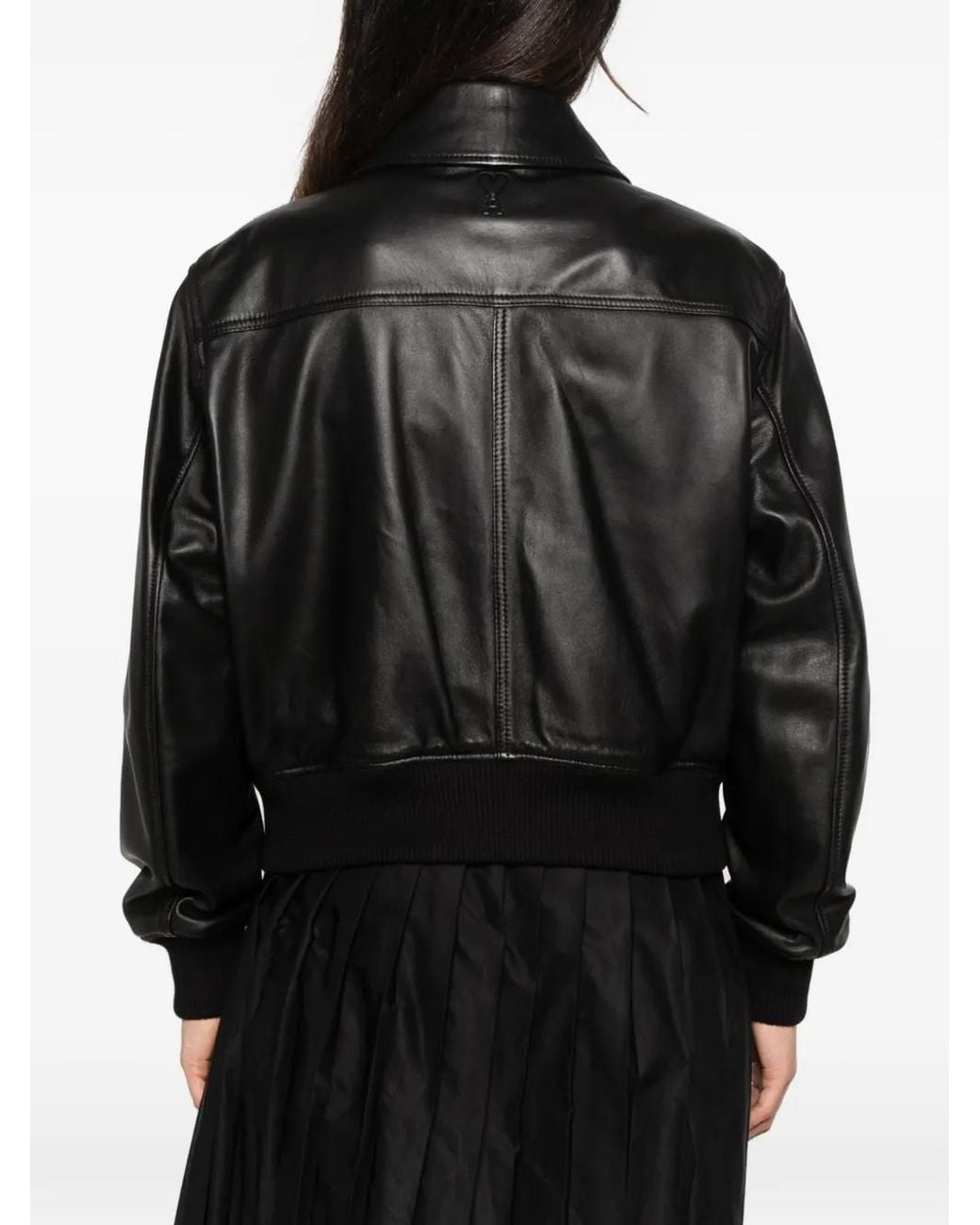 AMI Black Ami De Coeur Leather Jacket