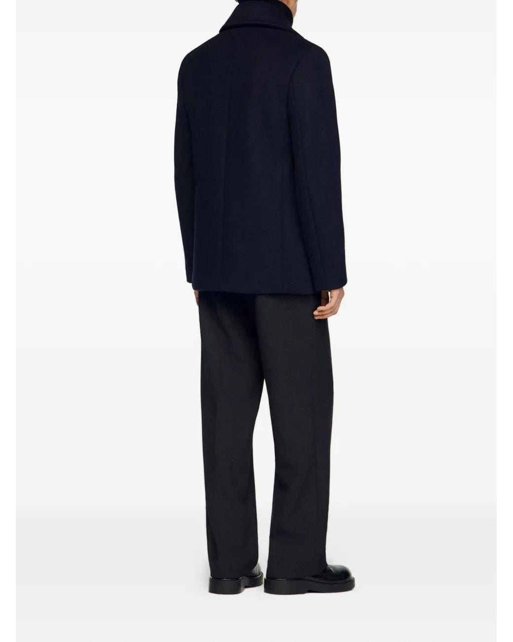 Sandro Black Straight-Fit Wool-Blend Coat for men