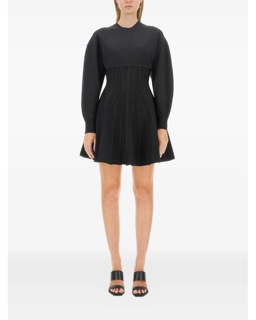 McQueen Black Puff-Sleeved Flared Dress