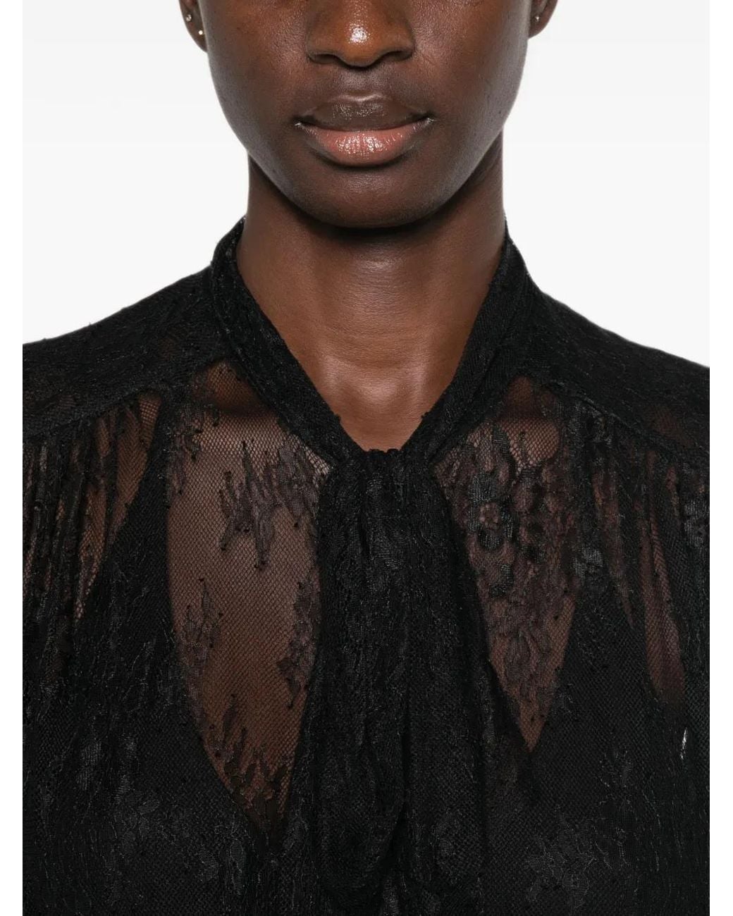 Forte_forte Black Pussy-Bow Lace Shirt