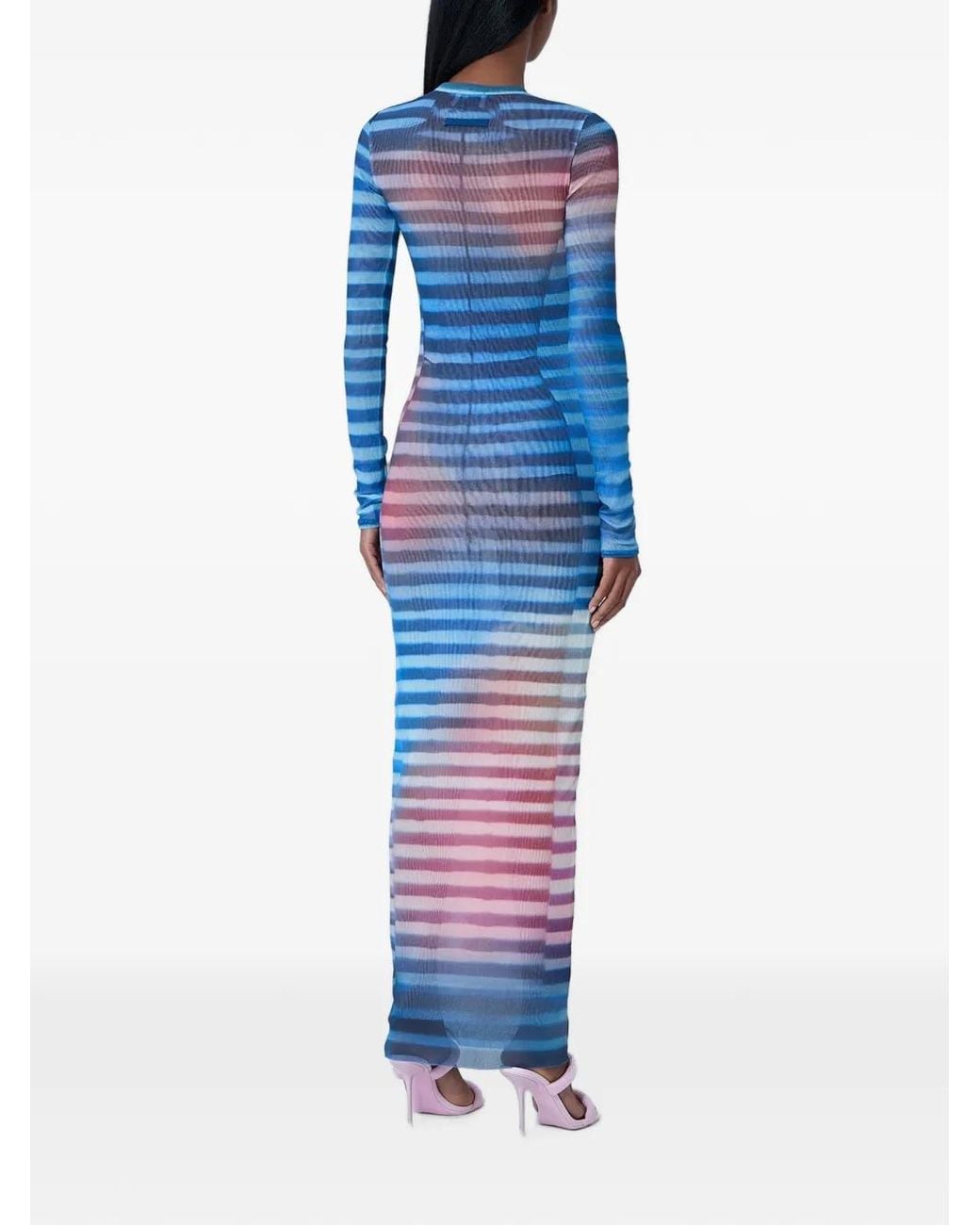 Jean Paul Gaultier Blue Gradient Mesh Long Dress