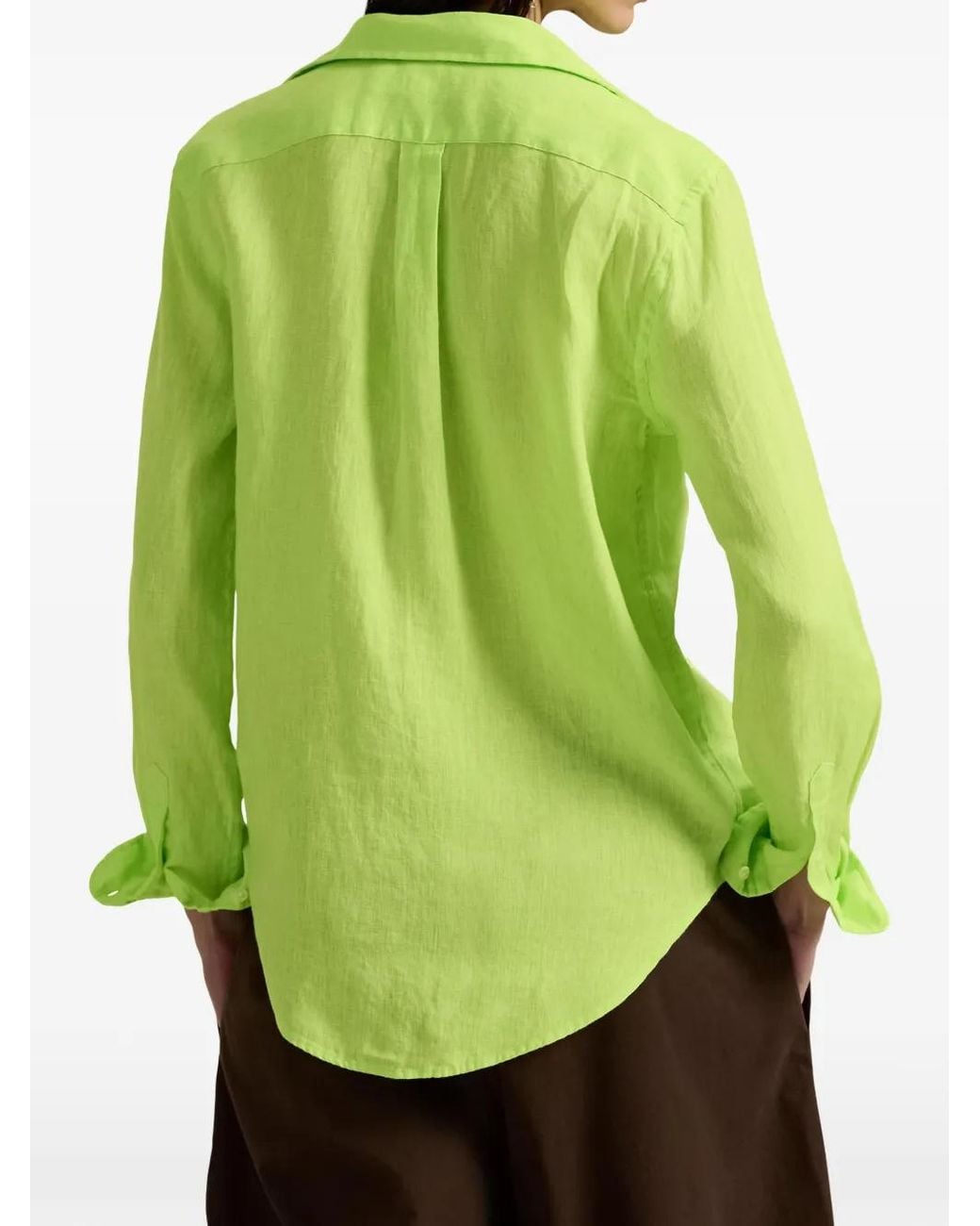 Polo Ralph Lauren Green Lightweight Linen Shirt With Embroidered Pony