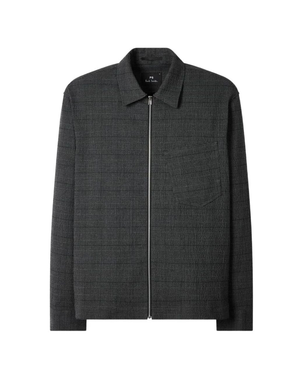 Paul Smith Black Textured-Cotton Check Zip Overshirt for men