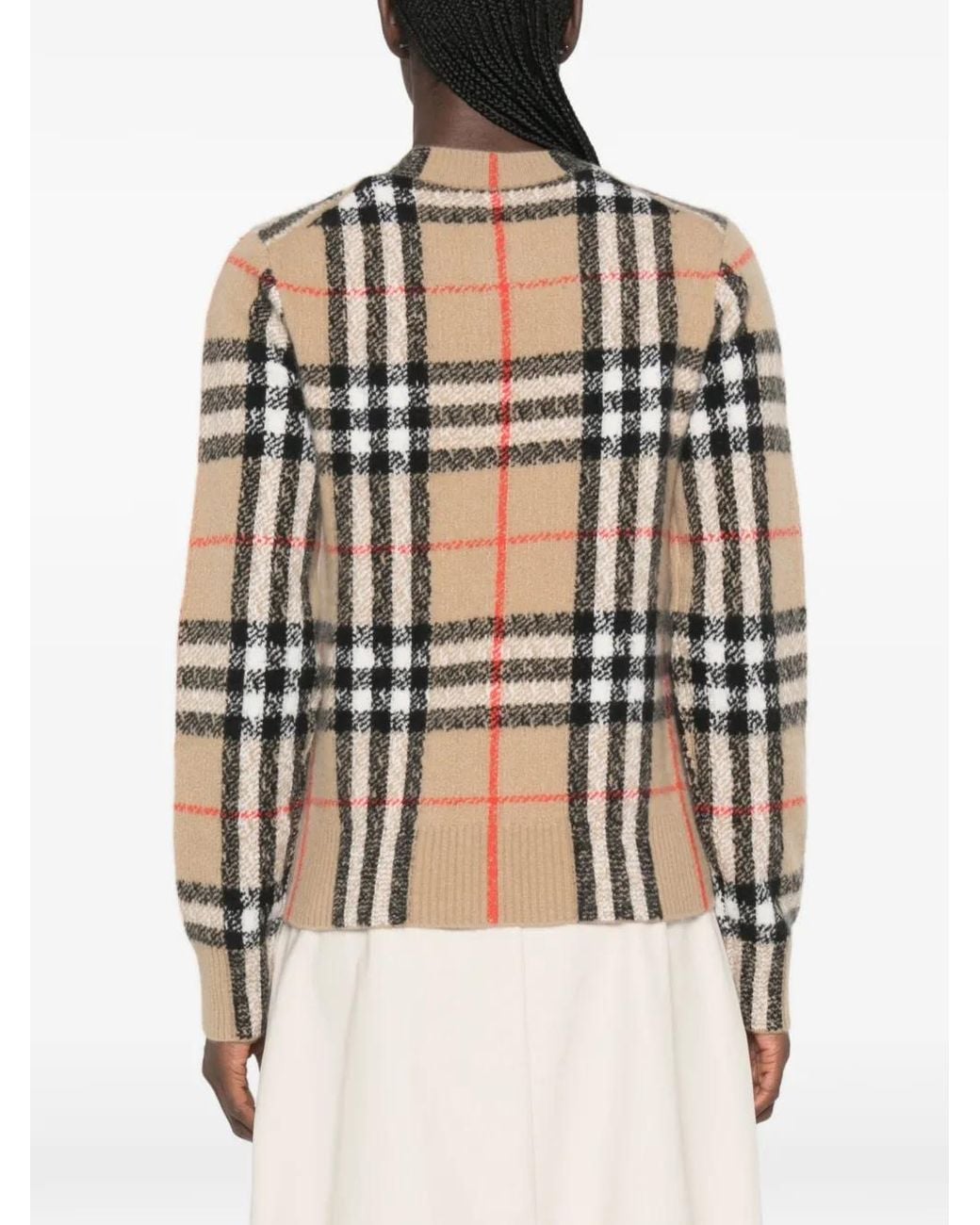 Burberry White Check-Pattern Button-Up Cardigan