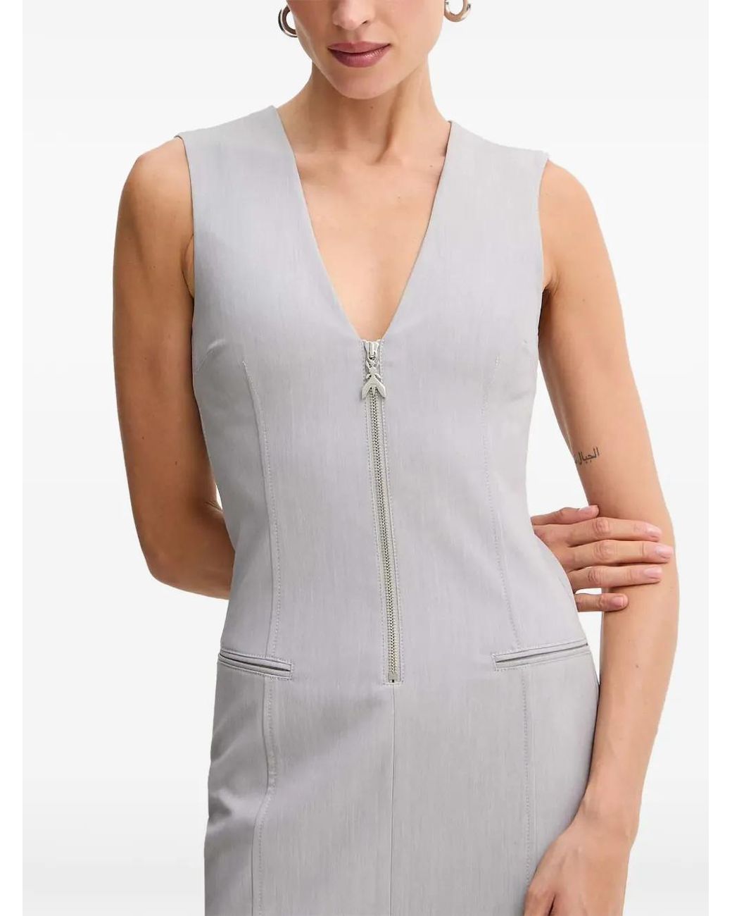 Patrizia Pepe White Zip-Fastening Sleeveless Midi Dress
