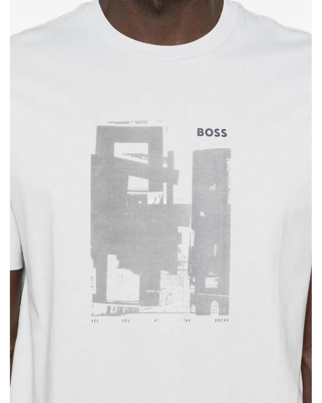 Boss White Graphic-Print T-Shirt for men