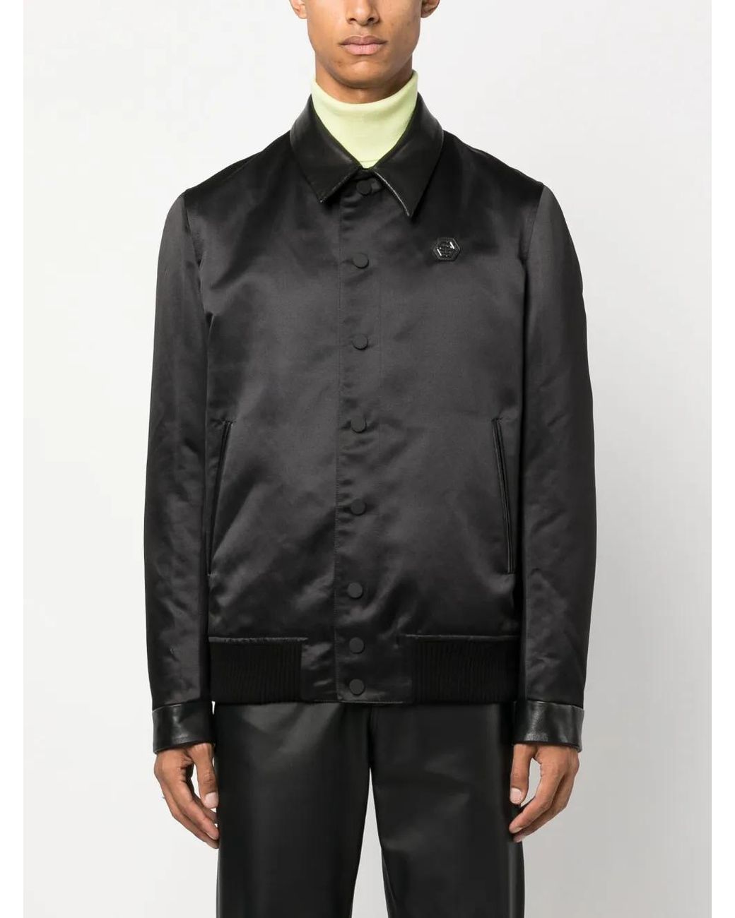 Philipp Plein Black Satin-Finish Graphic-Print Bomber Jacket for men