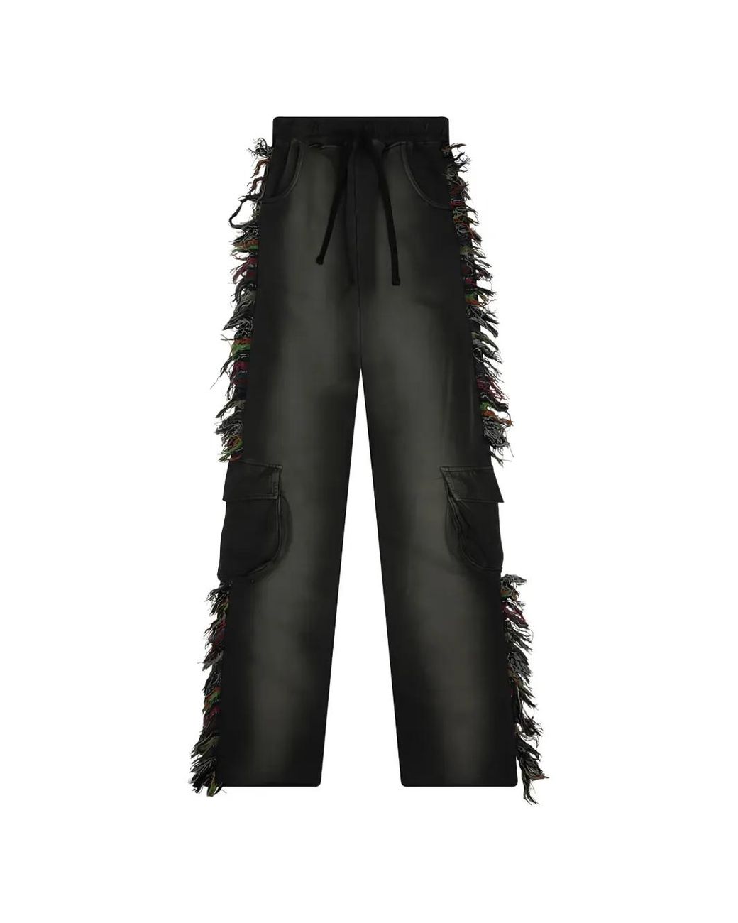Alchemist Black Pantalon Cargo Know U Rider À Finitions Frangées for men
