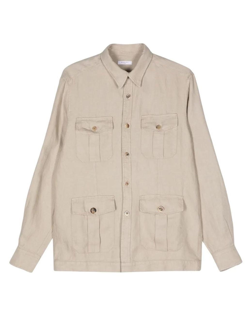 Boglioli Natural Herringbone Linen Shirt for men