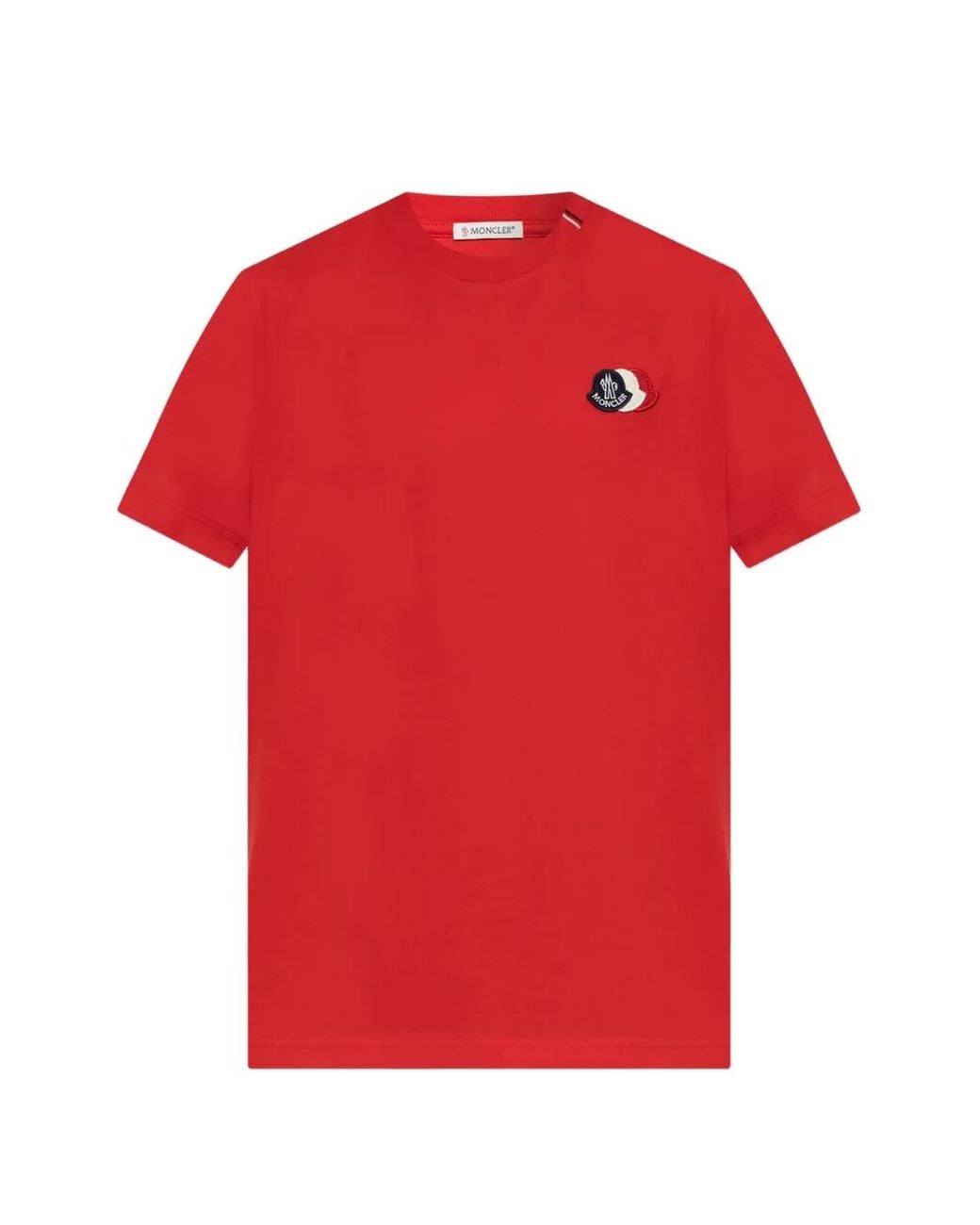 Moncler Red T-Shirt With Logo Patch for men