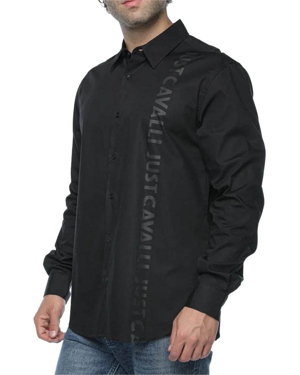 Just Cavalli Black Logo-Print Long-Sleeve Shirt for men