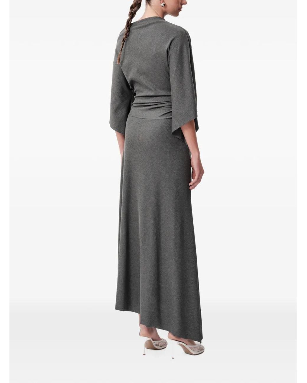 Concepto Gray Ash Draped Buckle-Detail Asymmetric Midi Dress