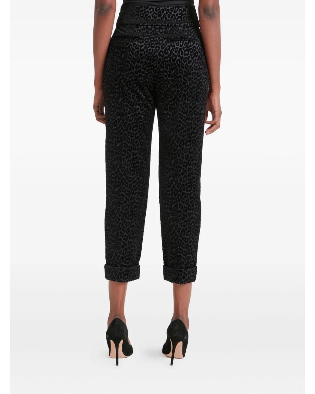 Temperley London Black Leopard-Print Velvet Trousers