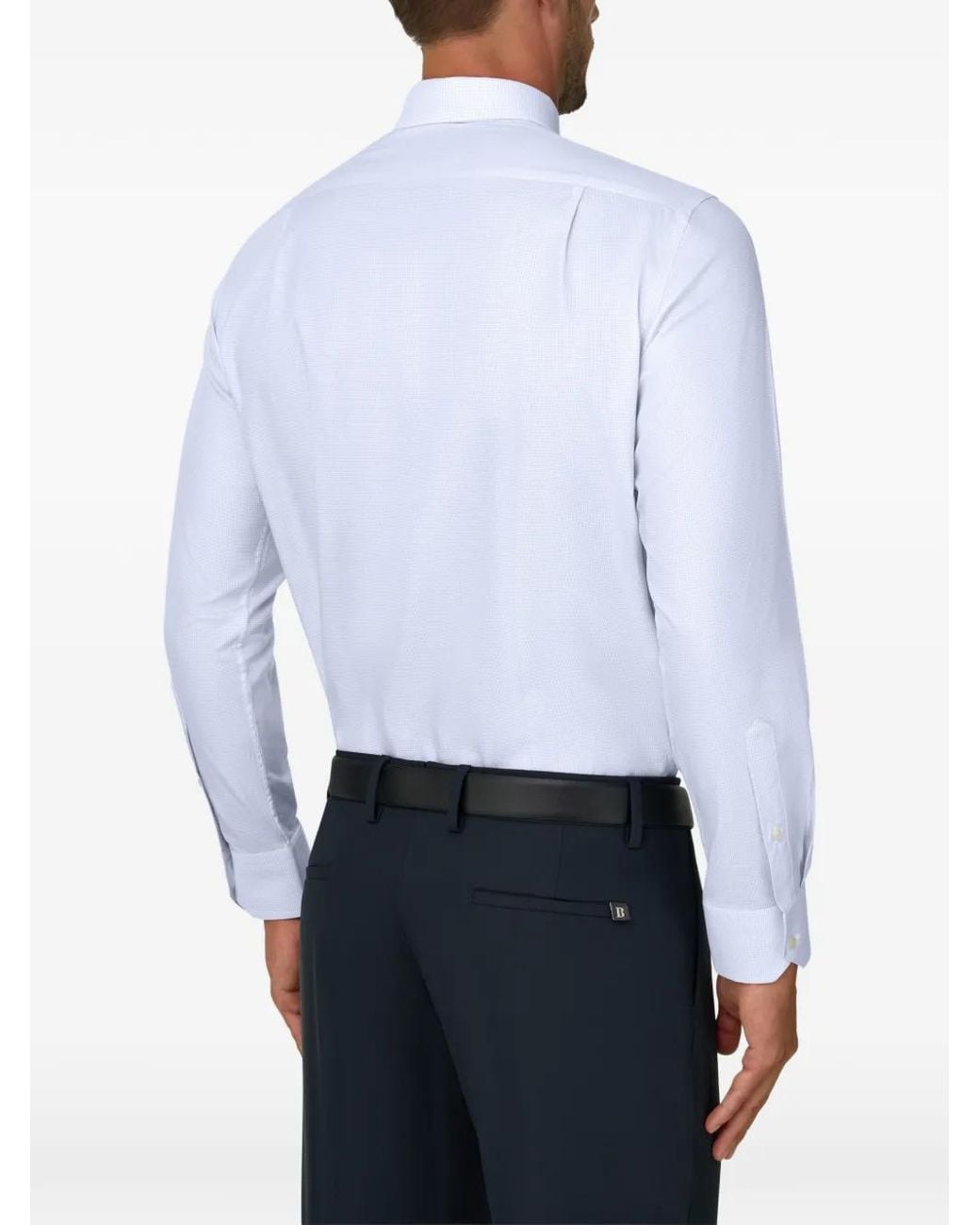 Boggi Blue Shirt Checked Cotton Twill Regular Fit for men