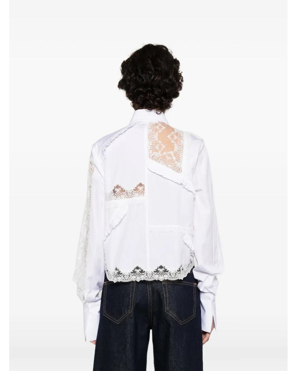 Ermanno Scervino White Lace-detail Ruffled Shirt