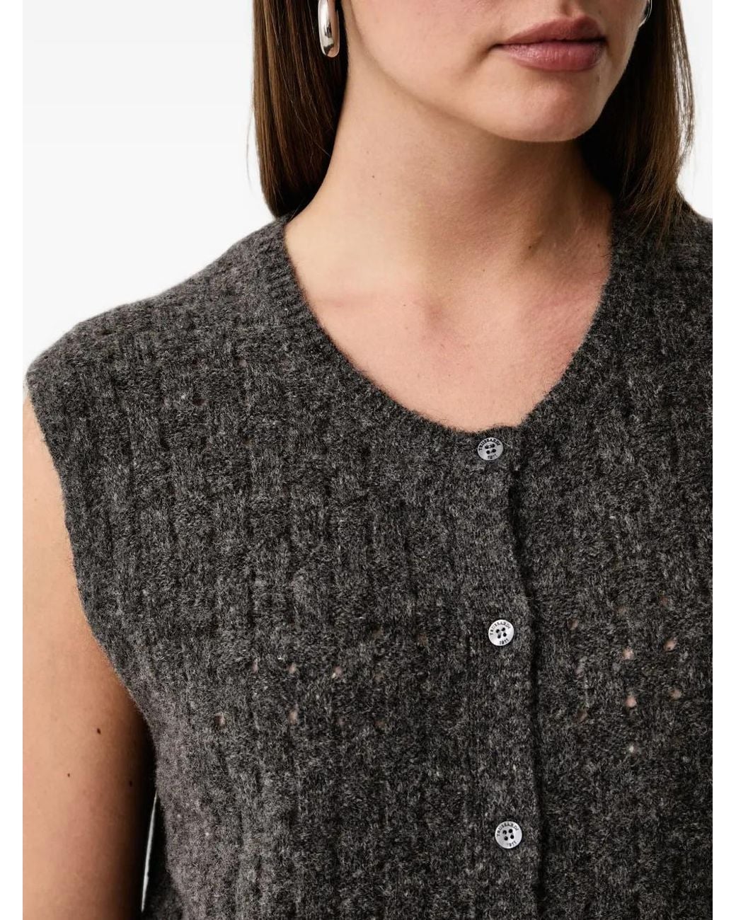 Trussardi Black Cable-Knit Button-Up Vest