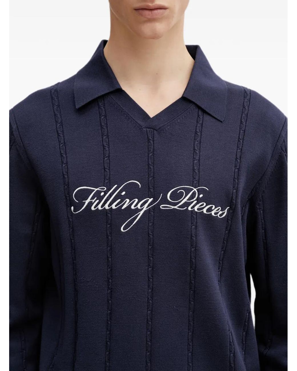 Filling Pieces Blue Logo-Embroidered Cable-Knit Sweatshirt for men