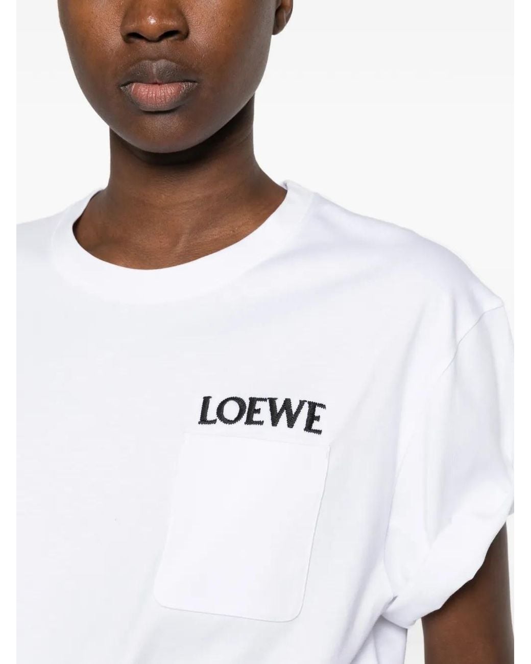 Loewe White Logo-Embroidered Pocket T-Shirt