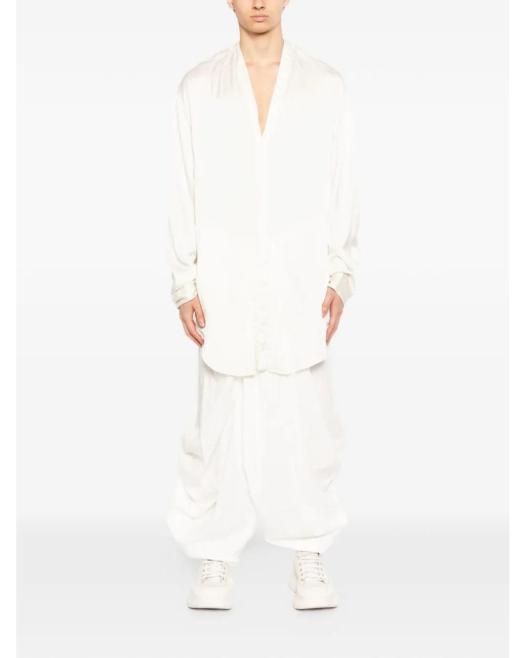 Julius White Slit Neck Shirt for men