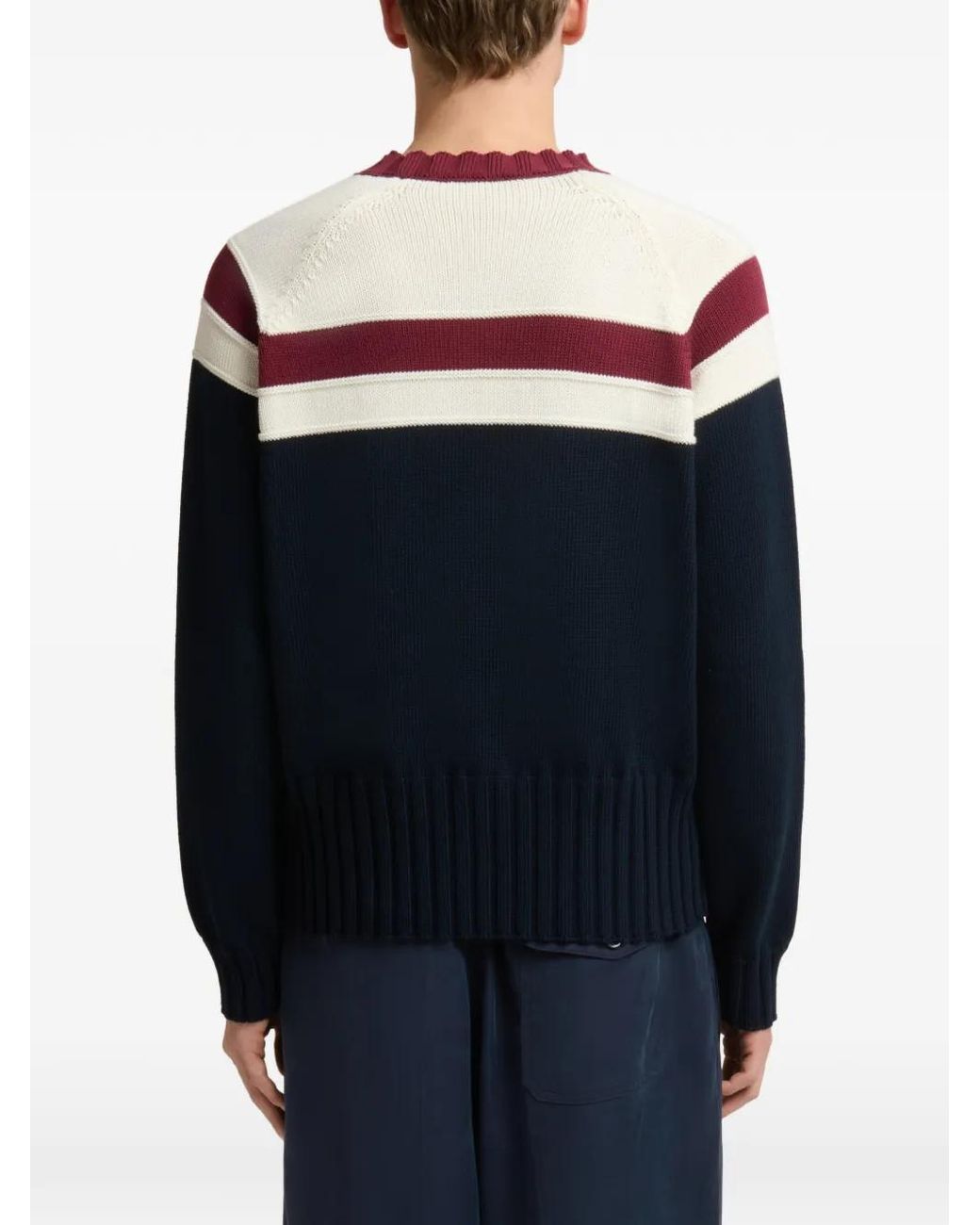 Marni Blue Cotton Jumper With Contrast Stripe for men