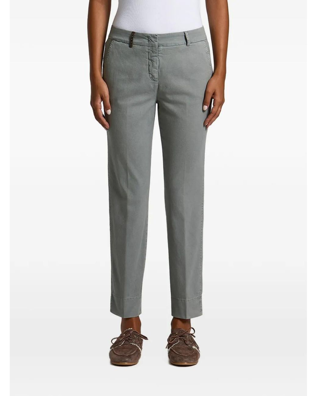 Peserico Gray Pressed-Crease Cropped Trousers