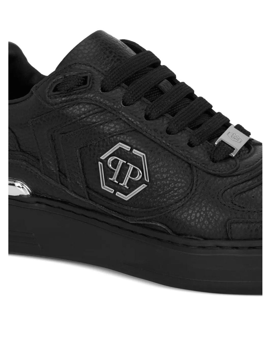 Philipp Plein Black Low-Top Pit-$Top Deer Print Leather Sneakers