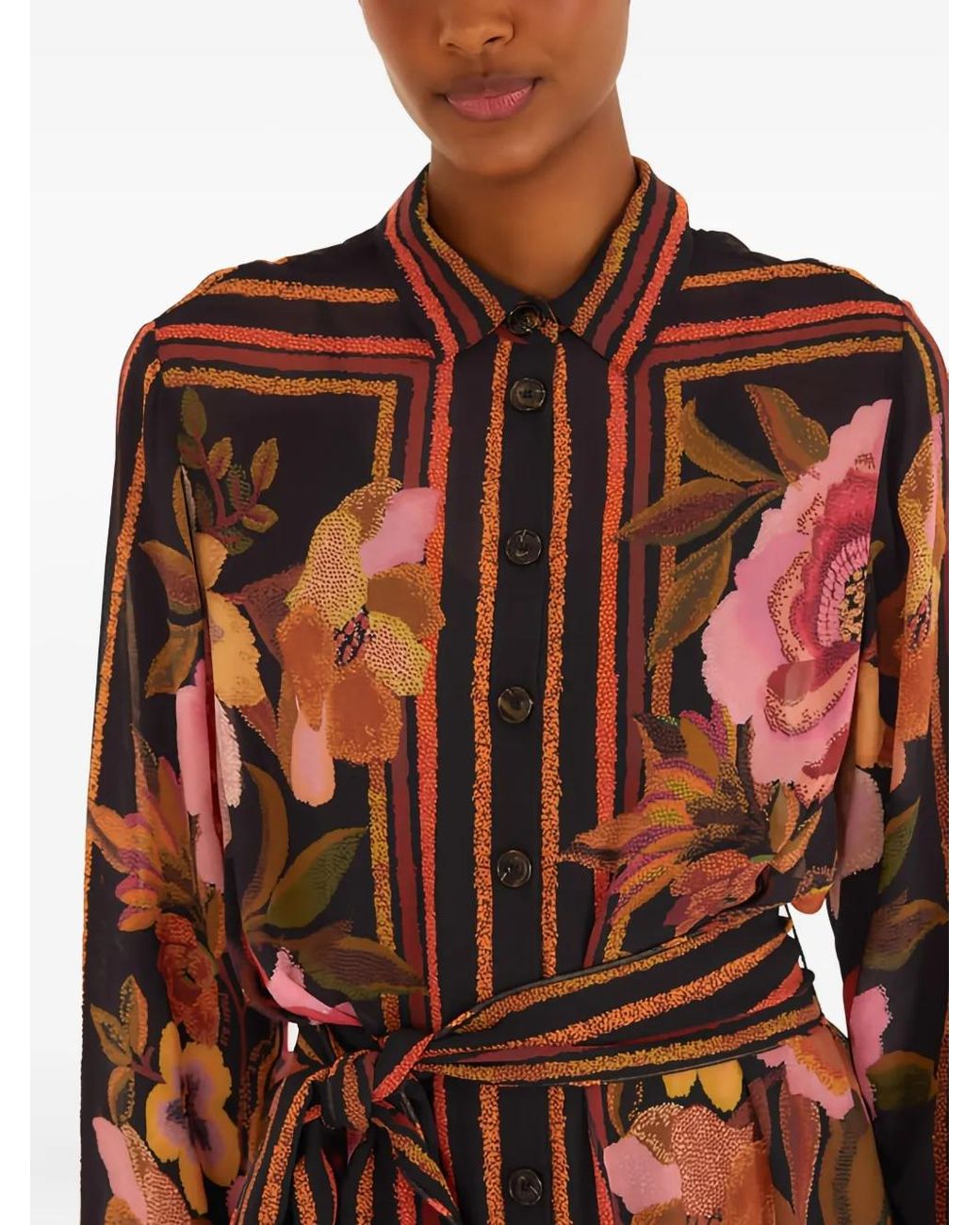 Farm Rio Brown Floral Striped Mini Dress