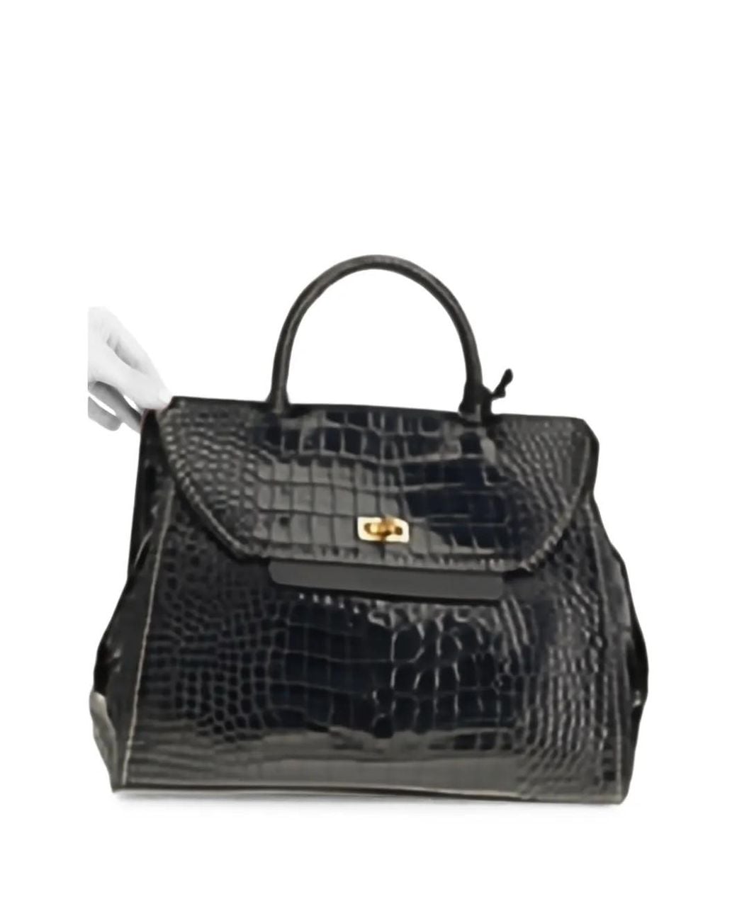 VISONA Black Ornella Croc-Effect Tote Bag
