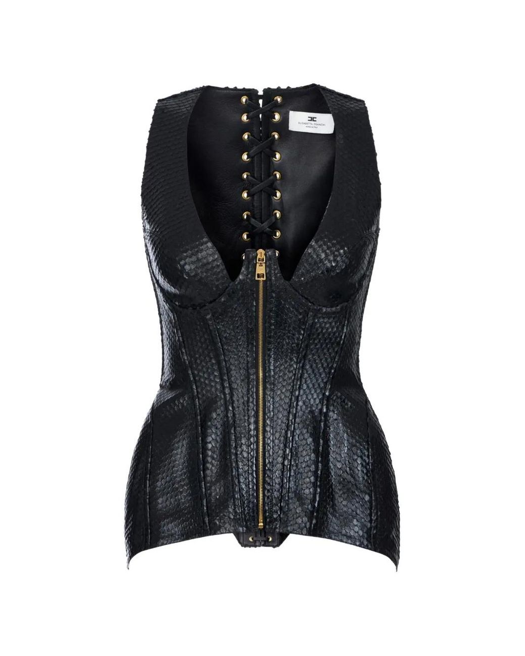 Elisabetta Franchi Black Nappa Leather Bustier-Style Waistcoat