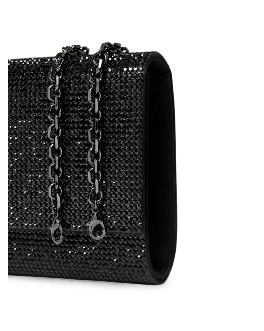 Judith Leiber Black Pochette À Ornements En Cristal Et Bride En Chaîne