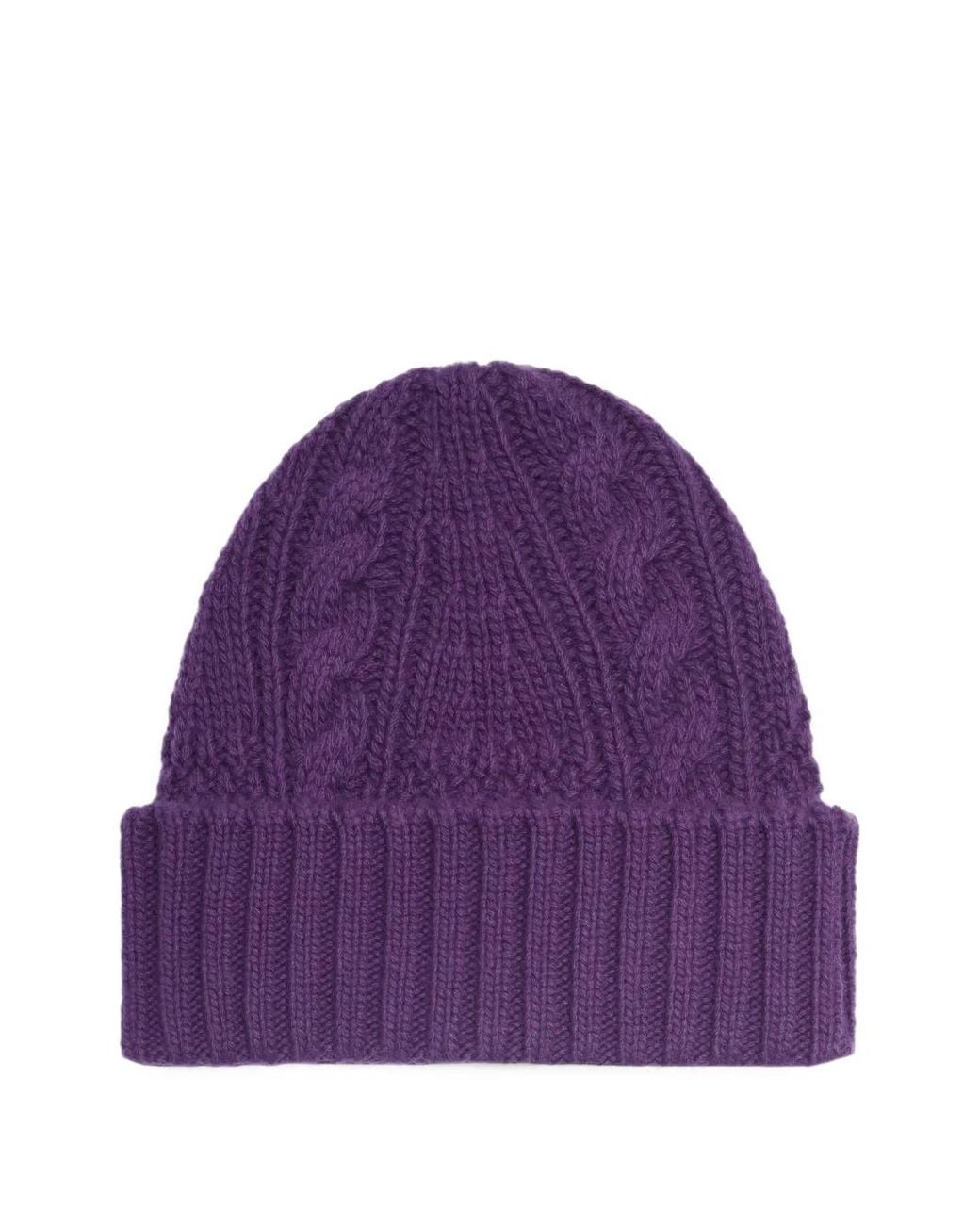 Bompard Purple Cable-Knit Cashmere Beanie Hat
