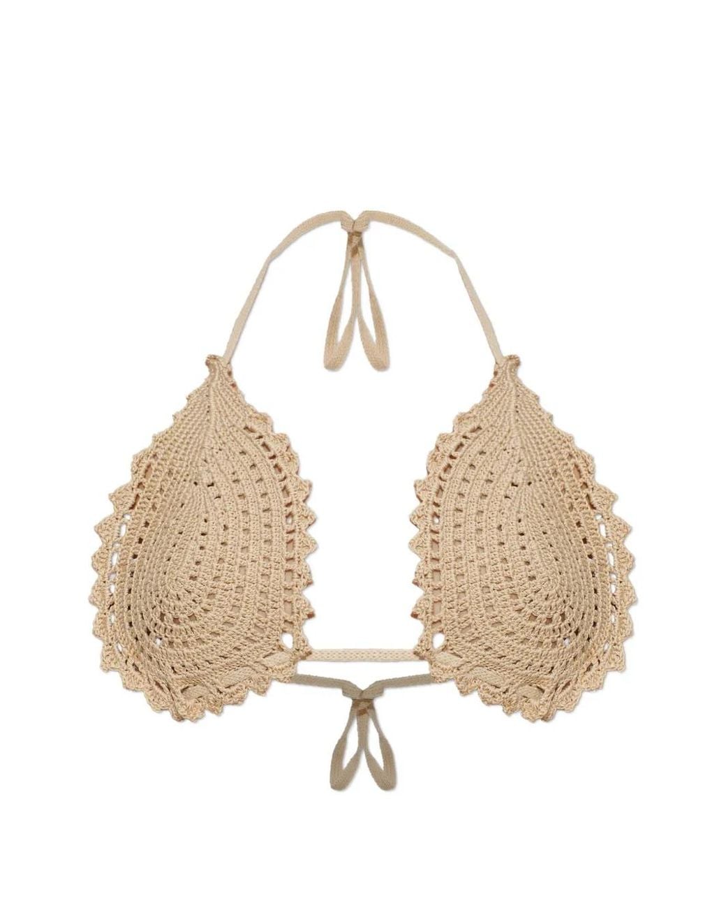The Attico Natural Crochet-Knit Halterneck Bra