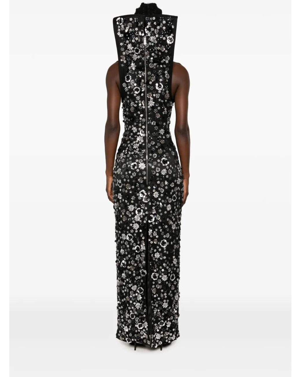 MITILIANE COUTURE White Floral-Embroidered Sequin-Embellished Dress