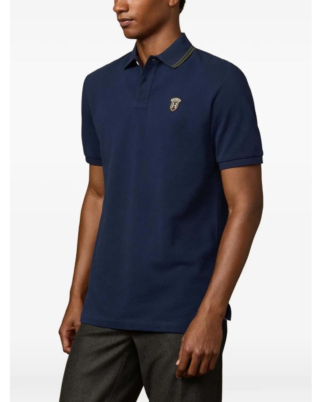 Hackett Blue Badge-Patch Polo Shirt for men