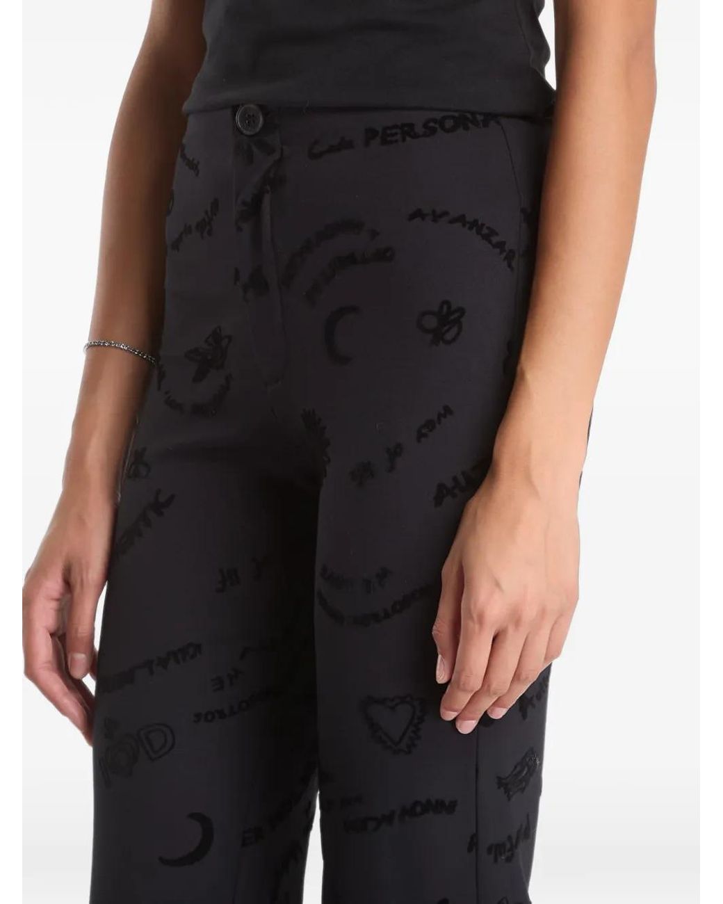 Desigual Black Pantalon Évasé À Monogramme Floqué