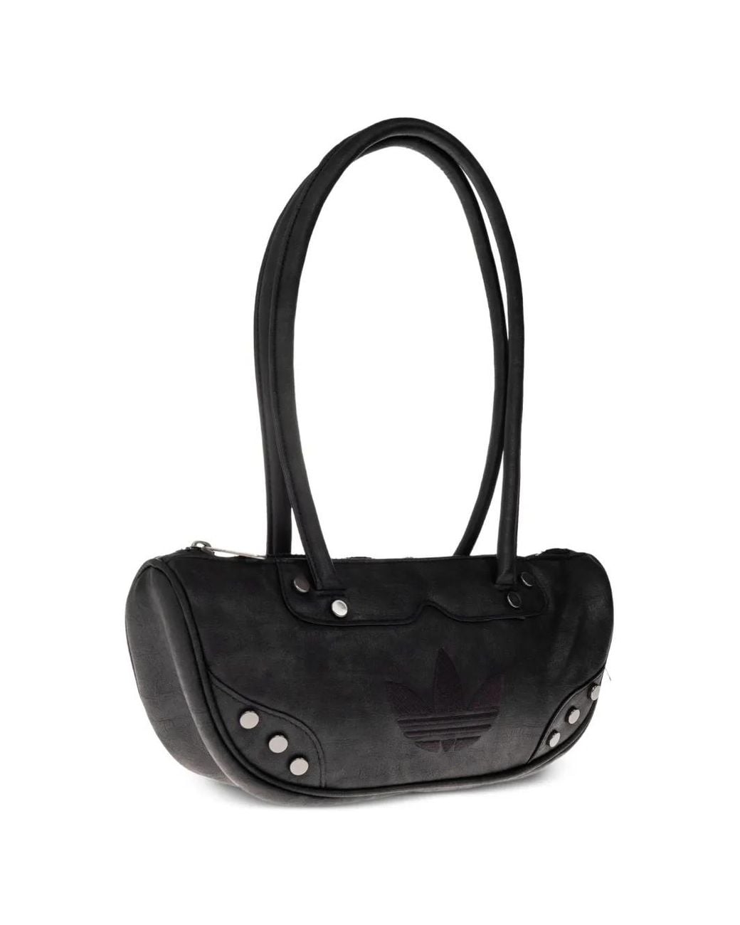 Adidas Black Bowling Logo-Patch Studded Tote Bag