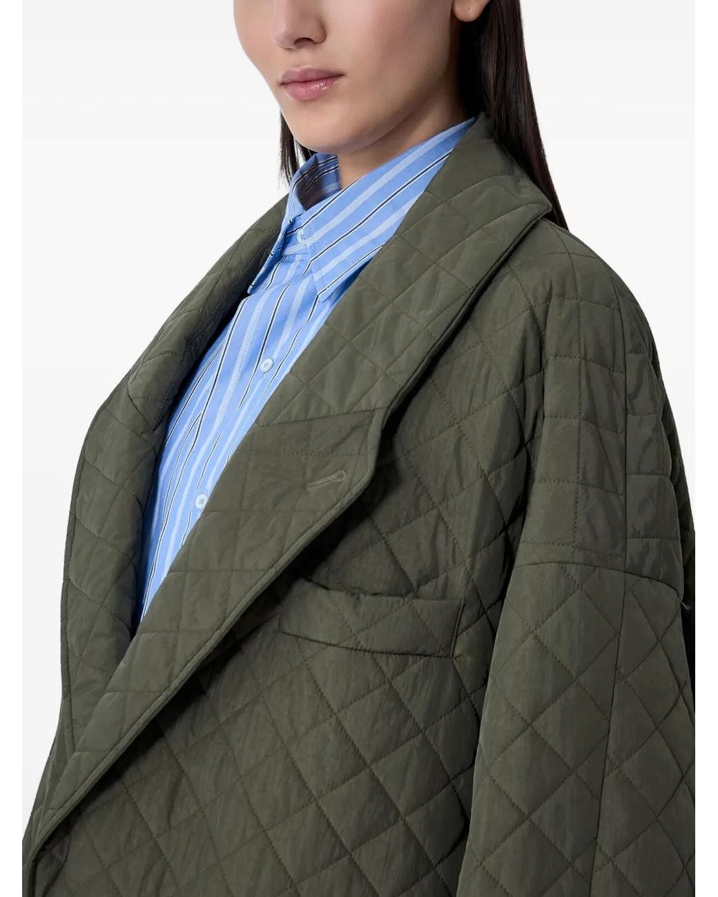 Maison Margiela Green Notched-Lapels Quilted Coat