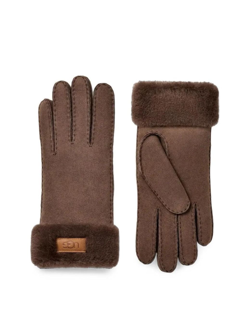 Ugg Brown Shearling-Trim Suede Gloves