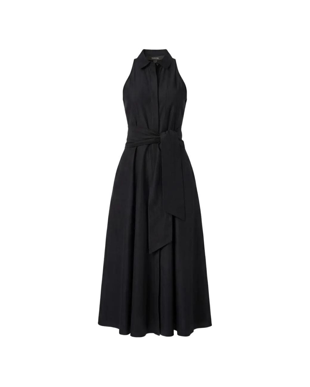 Toccin Black Chelsea Tie-Front Sleeveless Shirt Dress